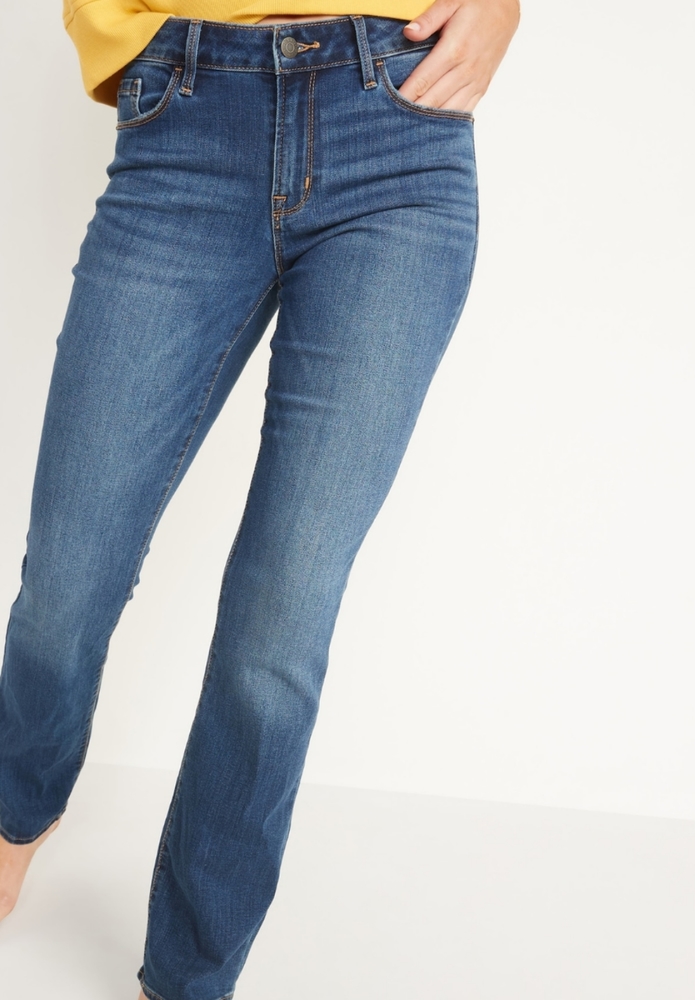 Mid-Rise Dark-Wash Kicker Boot-Cut Jeans for Women